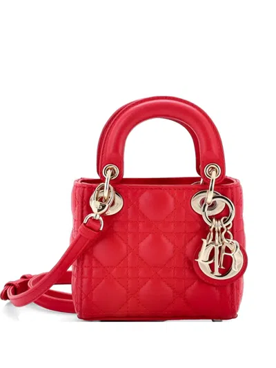 Pre-owned Dior Lady  Bag Cannage Quilt Lambskin Micro Shoulder Bag In Red