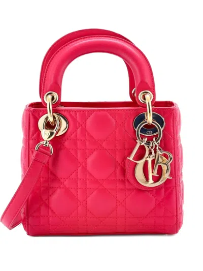 Pre-owned Dior Lady  Bag Cannage Quilt Lambskin Mini Satchel In Pink