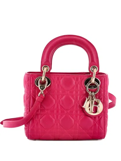 Pre-owned Dior Lady  Bag Cannage Quilt Lambskin Mini Satchel In Pink