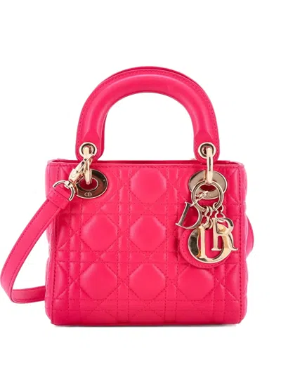 Pre-owned Dior Lady  Bag Cannage Quilt Lambskin Mini Satchel In Pink