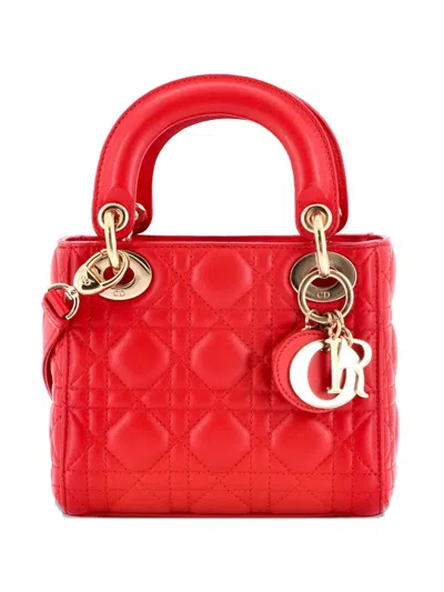 Pre-owned Dior Lady  Bag Cannage Quilt Lambskin Mini Satchel In Red