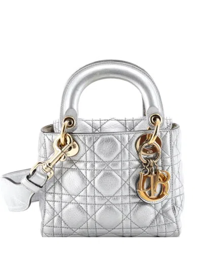 Pre-owned Dior Lady  Bag Cannage Quilt Lambskin Mini Satchel In Silver