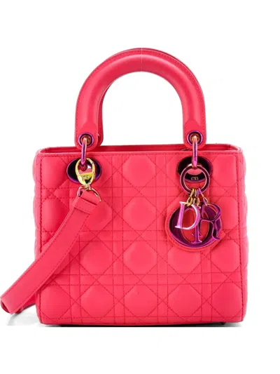 Pre-owned Dior Lady  Bag Cannage Quilt Lambskin With Rainbow Hardware Small Satchel In Pink