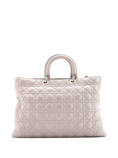 Pre-owned Dior Lady  Bag Cannage Quilt Lambskin Xl Tote Bag In Gray