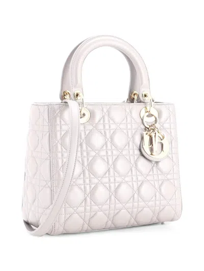 Pre-owned Dior Lady  Bag Cannage Quilt Metallic Leather Medium Satchel