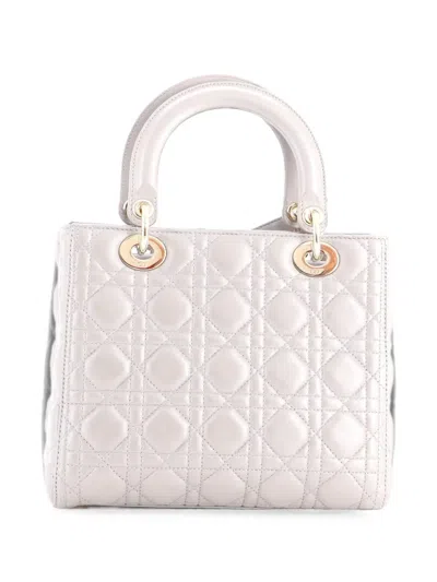 Pre-owned Dior Lady  Bag Cannage Quilt Metallic Leather Medium Satchel In Grey