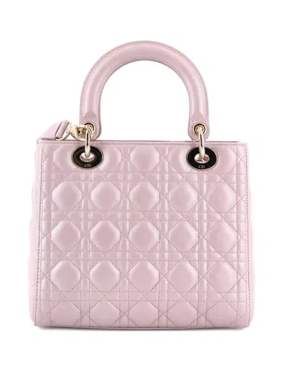 Pre-owned Dior Lady  Bag Cannage Quilt Metallic Leather Medium Satchel In Pink