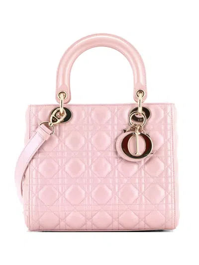 Pre-owned Dior Lady  Bag Cannage Quilt Metallic Leather Medium Satchel In Pink