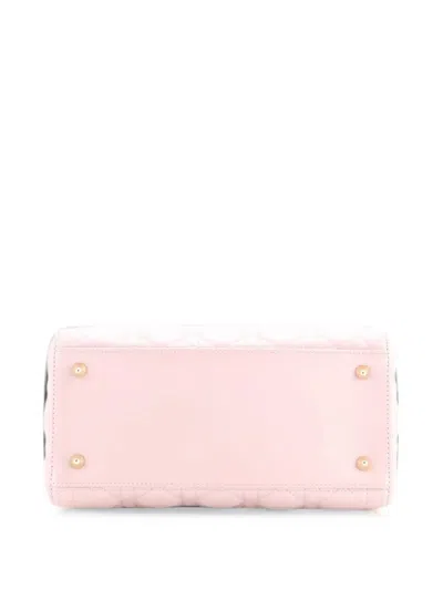 Pre-owned Dior Lady  Bag Cannage Quilt Metallic Leather Medium Satchel In Pink