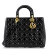 Dior Lady  Bag Cannage Quilt Patent Large In Black