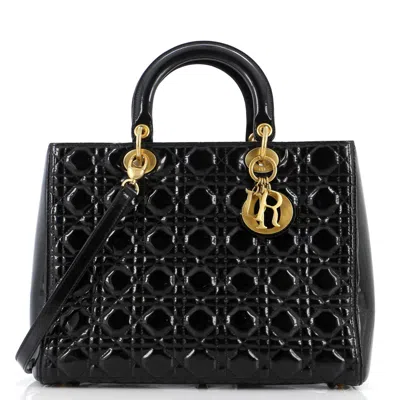 Dior Lady  Bag Cannage Quilt Patent Large In Black