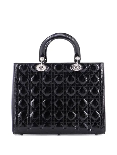 Pre-owned Dior Lady  Bag Cannage Quilt Patent Large Satchel In Black