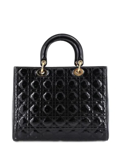 Pre-owned Dior Lady  Bag Cannage Quilt Patent Large Satchel In Black
