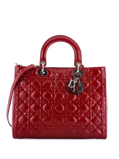 Pre-owned Dior Lady  Bag Cannage Quilt Patent Large Satchel In Red