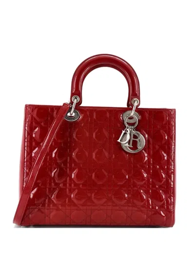 Pre-owned Dior Lady  Bag Cannage Quilt Patent Large Satchel In Red