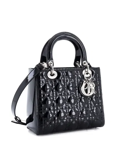 Pre-owned Dior Lady  Bag Cannage Quilt Patent Medium Satchel In Black