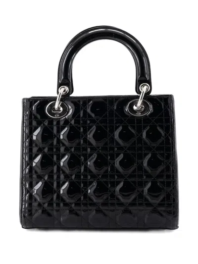 Pre-owned Dior Lady  Bag Cannage Quilt Patent Medium Satchel In Black