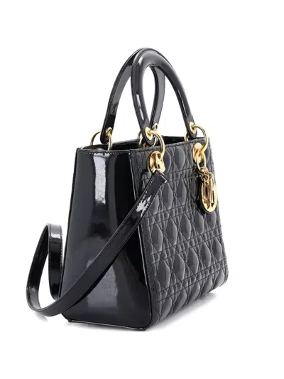 Pre-owned Dior Lady  Bag Cannage Quilt Patent Medium Satchel In Black