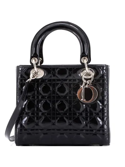 Pre-owned Dior Lady  Bag Cannage Quilt Patent Medium Satchel In Black