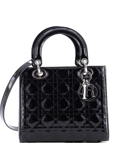 Pre-owned Dior Lady  Bag Cannage Quilt Patent Medium Satchel In Black