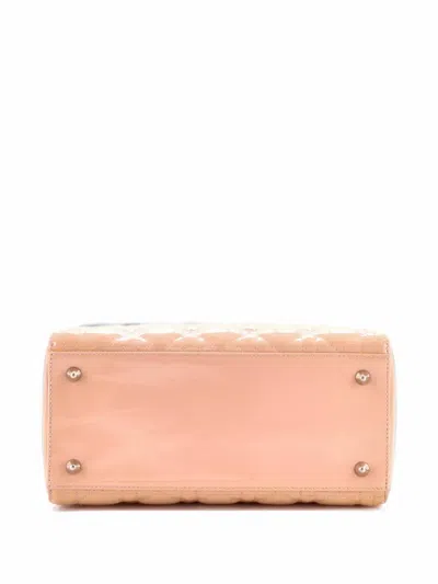 Pre-owned Dior Lady  Bag Cannage Quilt Patent Medium Satchel In Neutrals