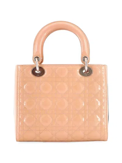 Pre-owned Dior Lady  Bag Cannage Quilt Patent Medium Satchel In Neutrals