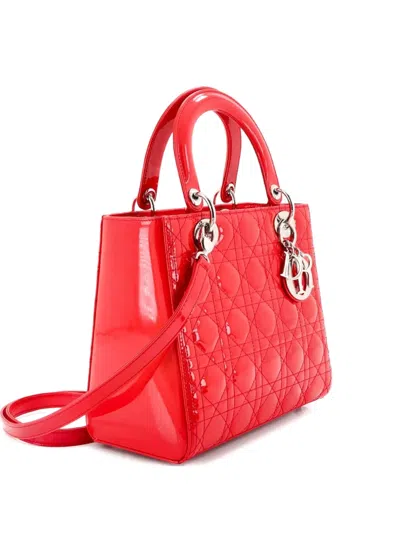 Pre-owned Dior Lady  Bag Cannage Quilt Patent Medium Satchel In Pink