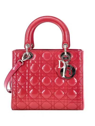 Pre-owned Dior Lady  Bag Cannage Quilt Patent Medium Satchel In Pink