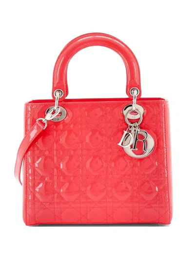 Pre-owned Dior Lady  Bag Cannage Quilt Patent Medium Satchel In Pink