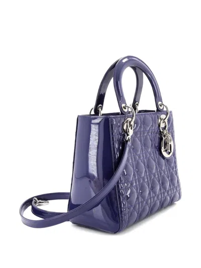 Pre-owned Dior Lady  Bag Cannage Quilt Patent Medium Satchel In Purple
