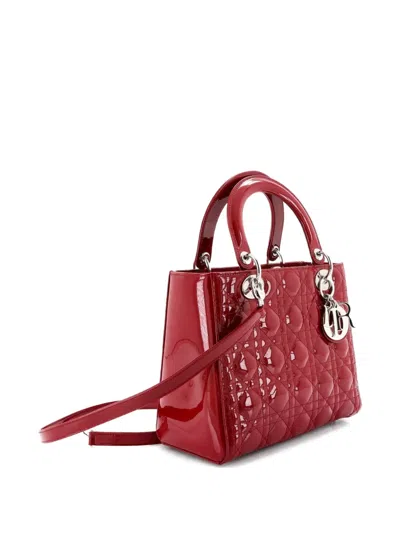 Pre-owned Dior Lady  Bag Cannage Quilt Patent Medium Satchel In Red