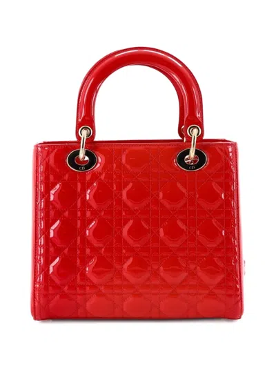 Pre-owned Dior Lady  Bag Cannage Quilt Patent Medium Satchel In Red