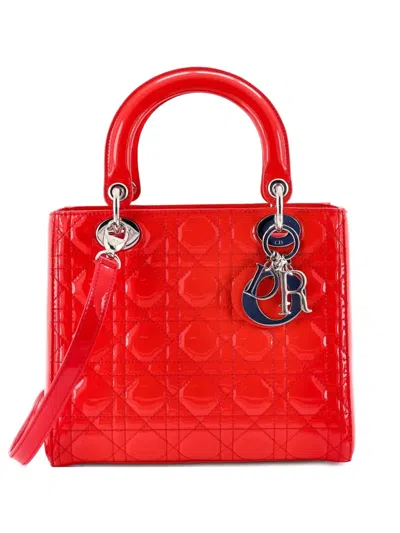 Pre-owned Dior Lady  Bag Cannage Quilt Patent Medium Satchel In Red