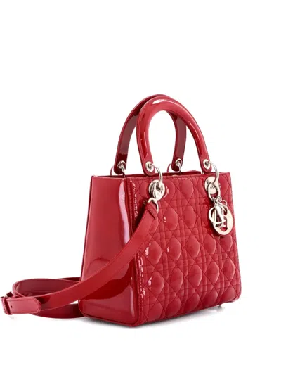 Pre-owned Dior Lady  Bag Cannage Quilt Patent Medium Satchel In Red