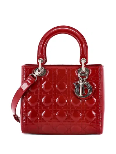 Pre-owned Dior Lady  Bag Cannage Quilt Patent Medium Satchel In Red