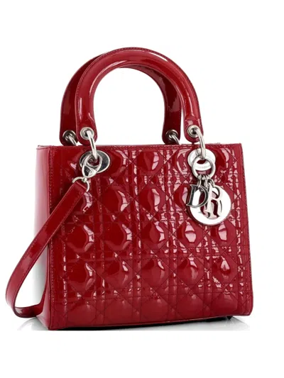 Pre-owned Dior Lady  Bag Cannage Quilt Patent Medium Satchel In Red
