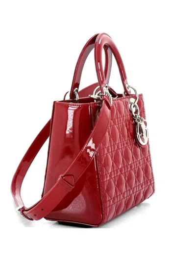 Pre-owned Dior Lady  Bag Cannage Quilt Patent Medium Satchel In Red