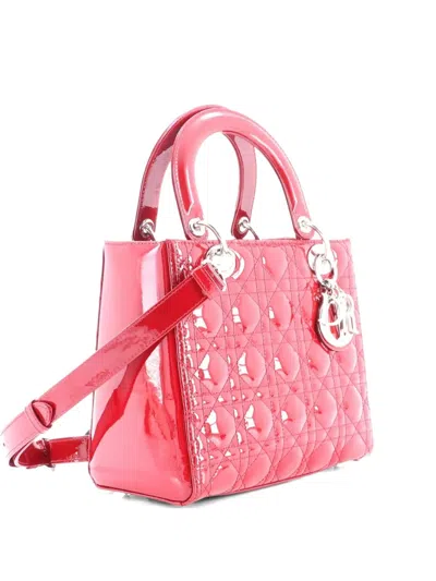 Pre-owned Dior Lady  Bag Cannage Quilt Patent Medium Satchel In Red