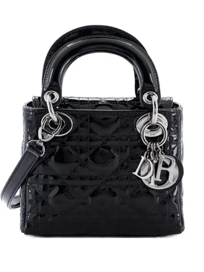 Pre-owned Dior Lady  Bag Cannage Quilt Patent Mini Satchel In Black
