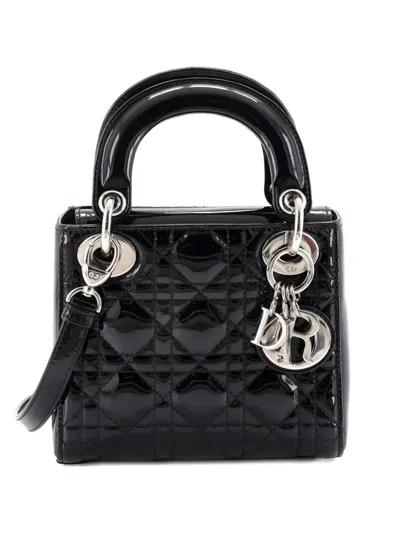 Pre-owned Dior Lady  Bag Cannage Quilt Patent Mini Satchel In Black