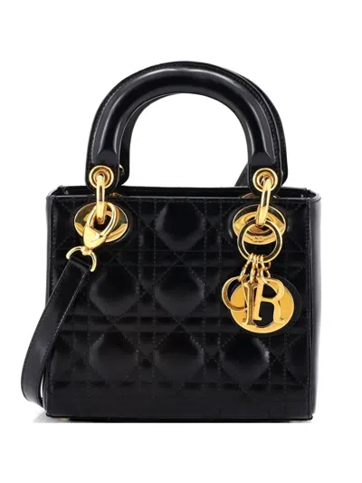 Pre-owned Dior Lady  Bag Cannage Quilt Patent Mini Satchel In Black