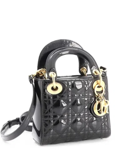 Pre-owned Dior Lady  Bag Cannage Quilt Patent Mini Satchel In Black