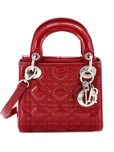 Pre-owned Dior Lady  Bag Cannage Quilt Patent Mini Satchel In Red