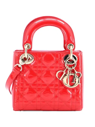 Pre-owned Dior Lady  Bag Cannage Quilt Patent Mini Satchel In Red