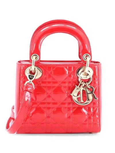 Pre-owned Dior Lady  Bag Cannage Quilt Patent Mini Satchel In Red