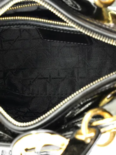 Pre-owned Dior Lady  Bag Cannage Quilt Patent Small Satchel In Black