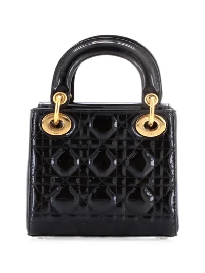 Pre-owned Dior Lady  Bag Cannage Quilt Patent Small Satchel In Black