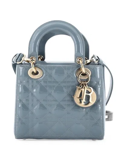 Pre-owned Dior Lady  Bag Cannage Quilt Patent Small Satchel In Blue