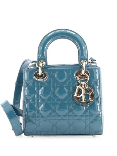 Pre-owned Dior Lady  Bag Cannage Quilt Patent Small Satchel In Blue