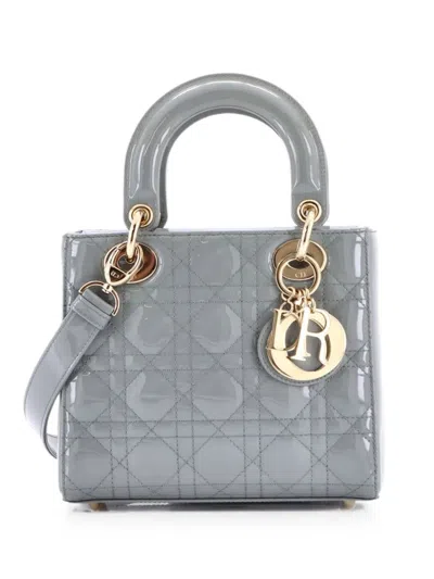 Pre-owned Dior Lady  Bag Cannage Quilt Patent Small Satchel In Gray